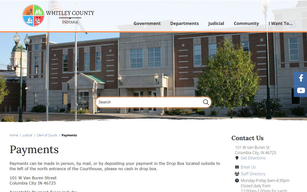 Whitley County Clerk of Court payment options for court records