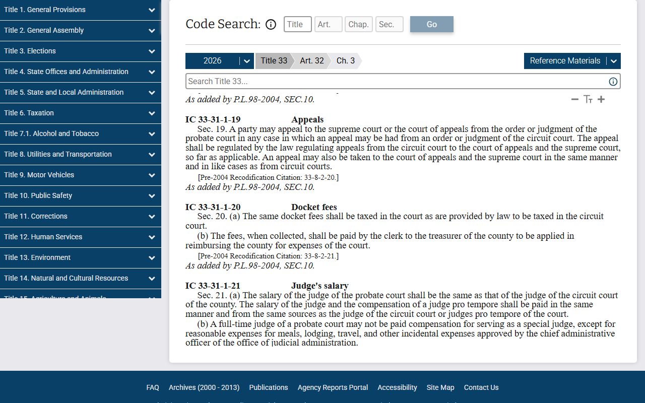 Whitley County court dockets Indiana clerk duties statute