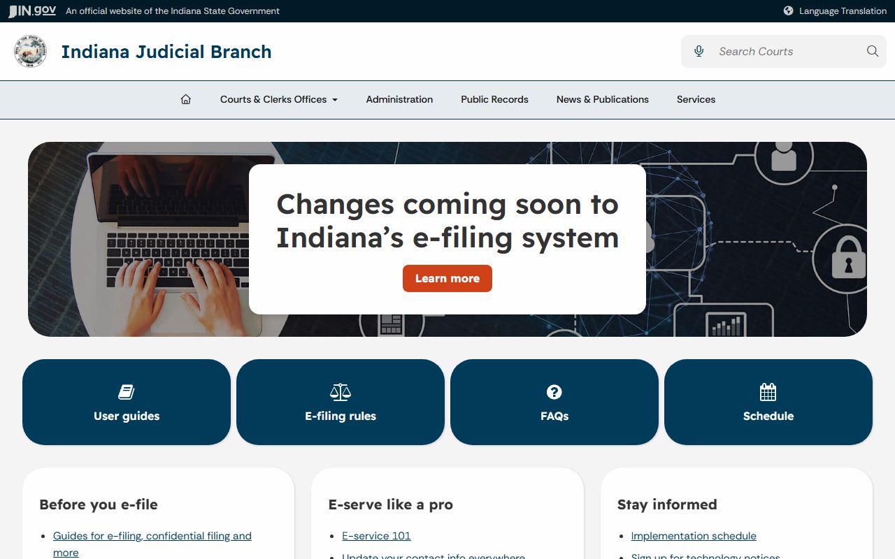 Whitley County court records Indiana e-filing page