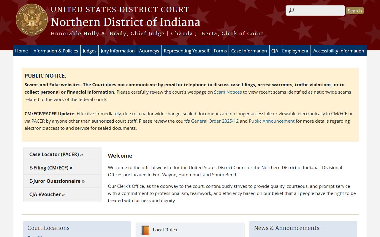 Whitley County criminal court records Northern District of Indiana