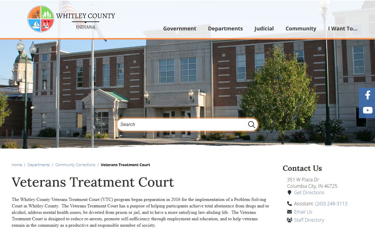 Whitley County trial court Veterans Treatment Court records and referral page