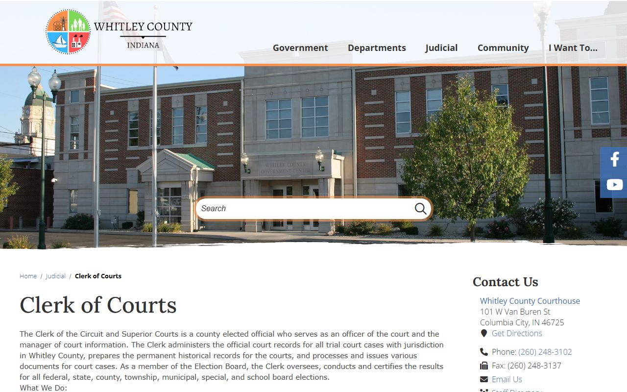 Whitley County court records Clerk of Courts page