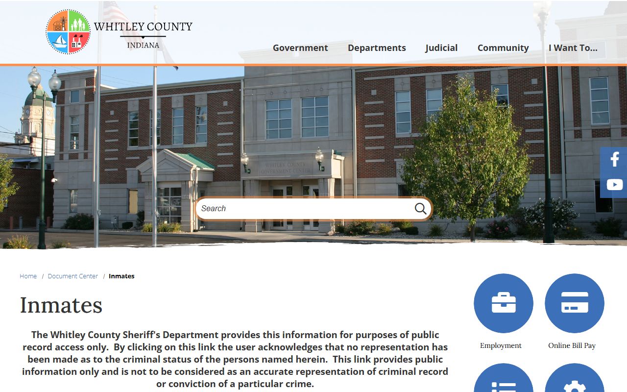 Whitley County inmate records disclaimer page