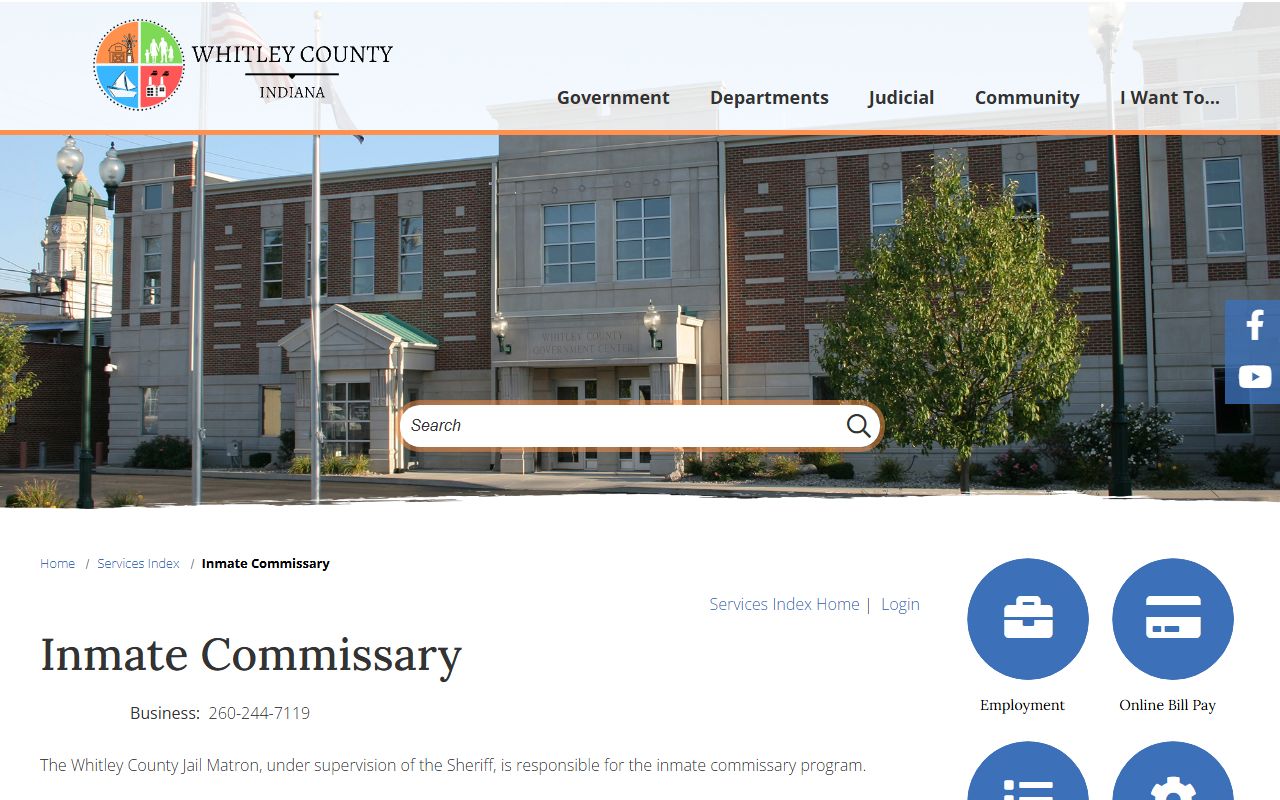 Whitley County inmate commissary records service page